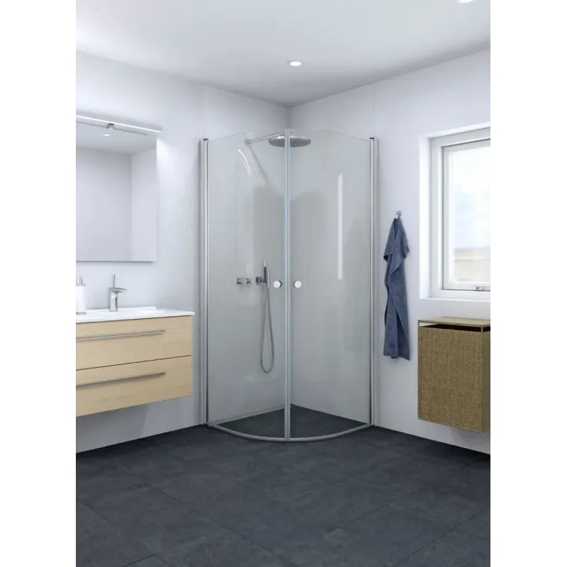 Scanbad Brusedør 200cm Halvrund 101 Satin Klar - Scanbad 637501924 - 5711112522995